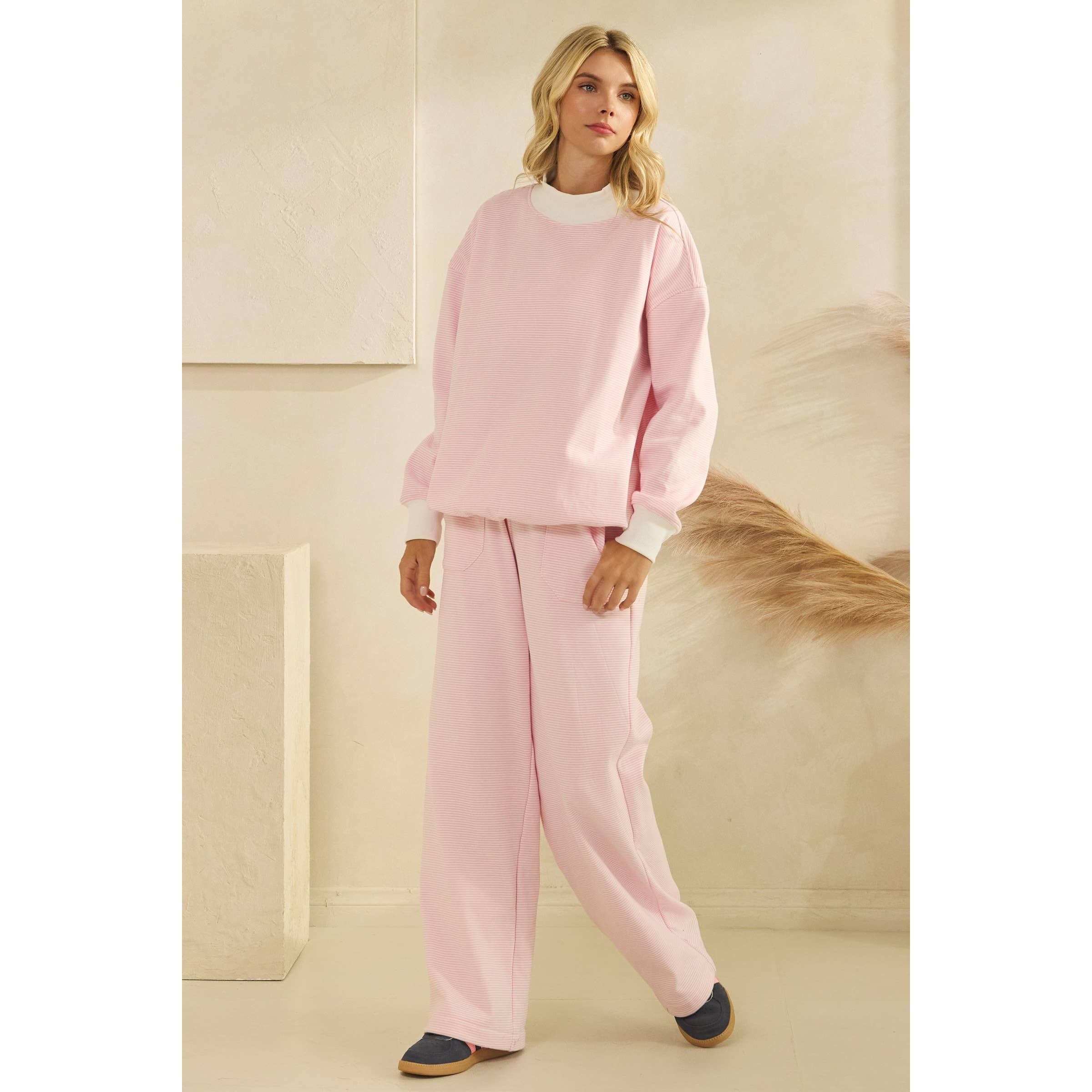 Pink Striped Mockneck
