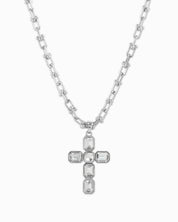 Pave Cross U Link Chain Necklace