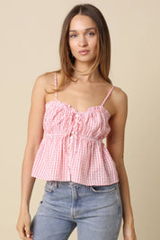 Pink Button-Front Peplum Cami Top