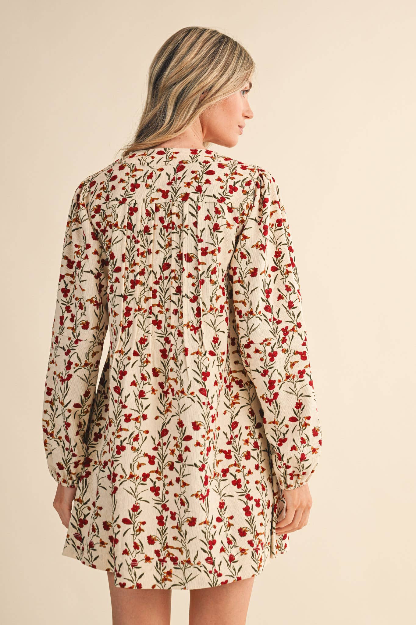 Cream Floral Corduroy Mini Dress