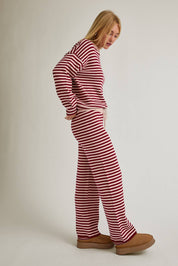 Burgundy & Pink Stripe Sweater & Pants Set