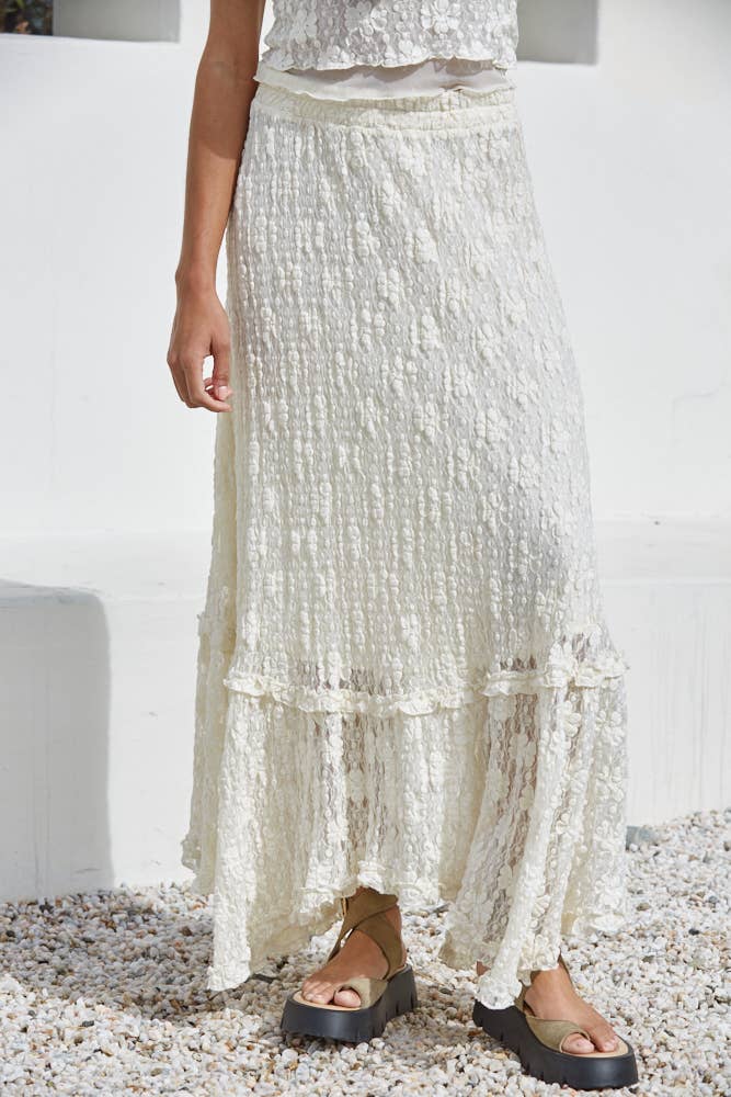 Knit Floral Lace Midi Skirt