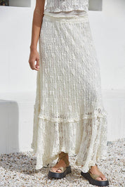 Knit Floral Lace Midi Skirt