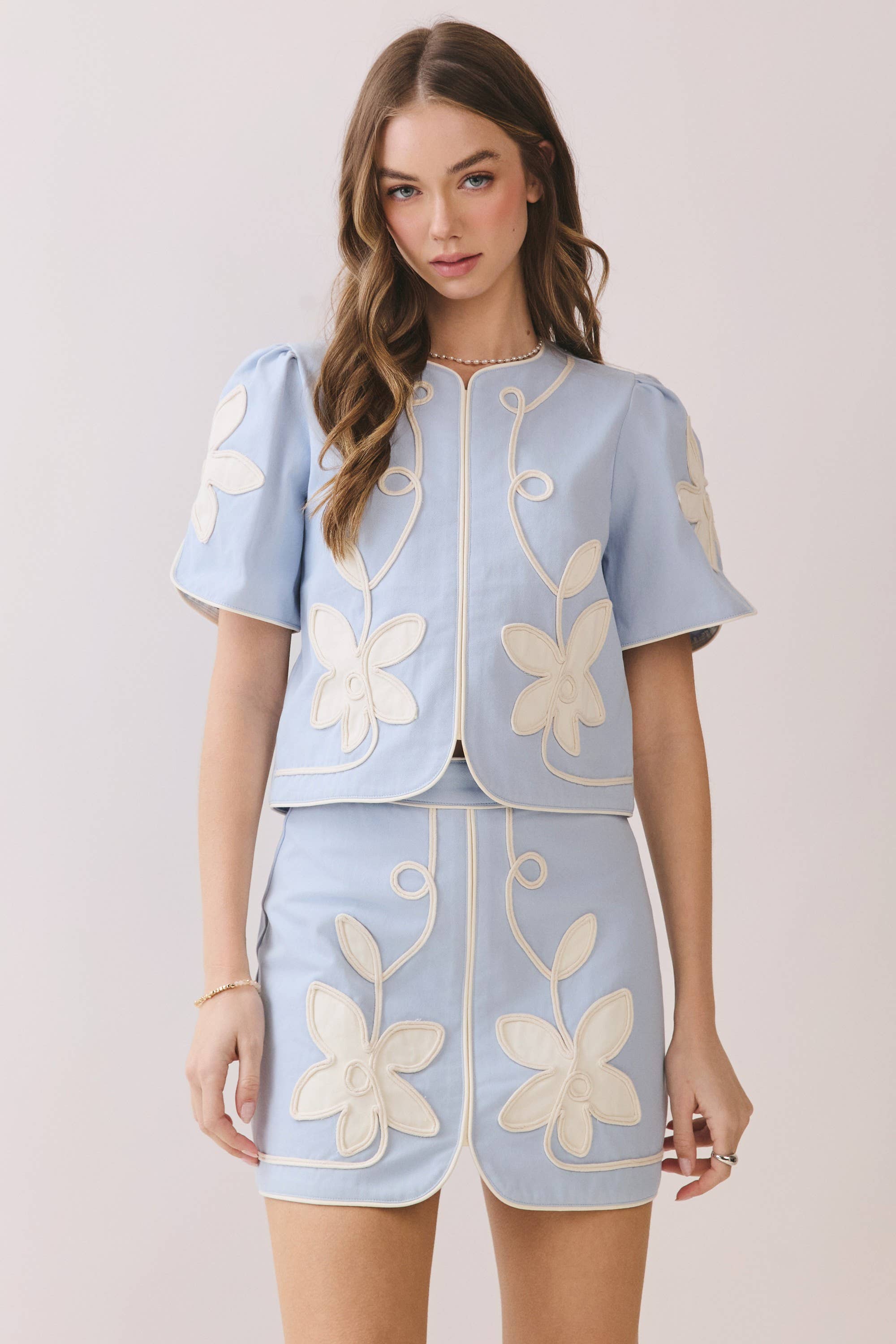Blue Floral Puff Sleeve Top