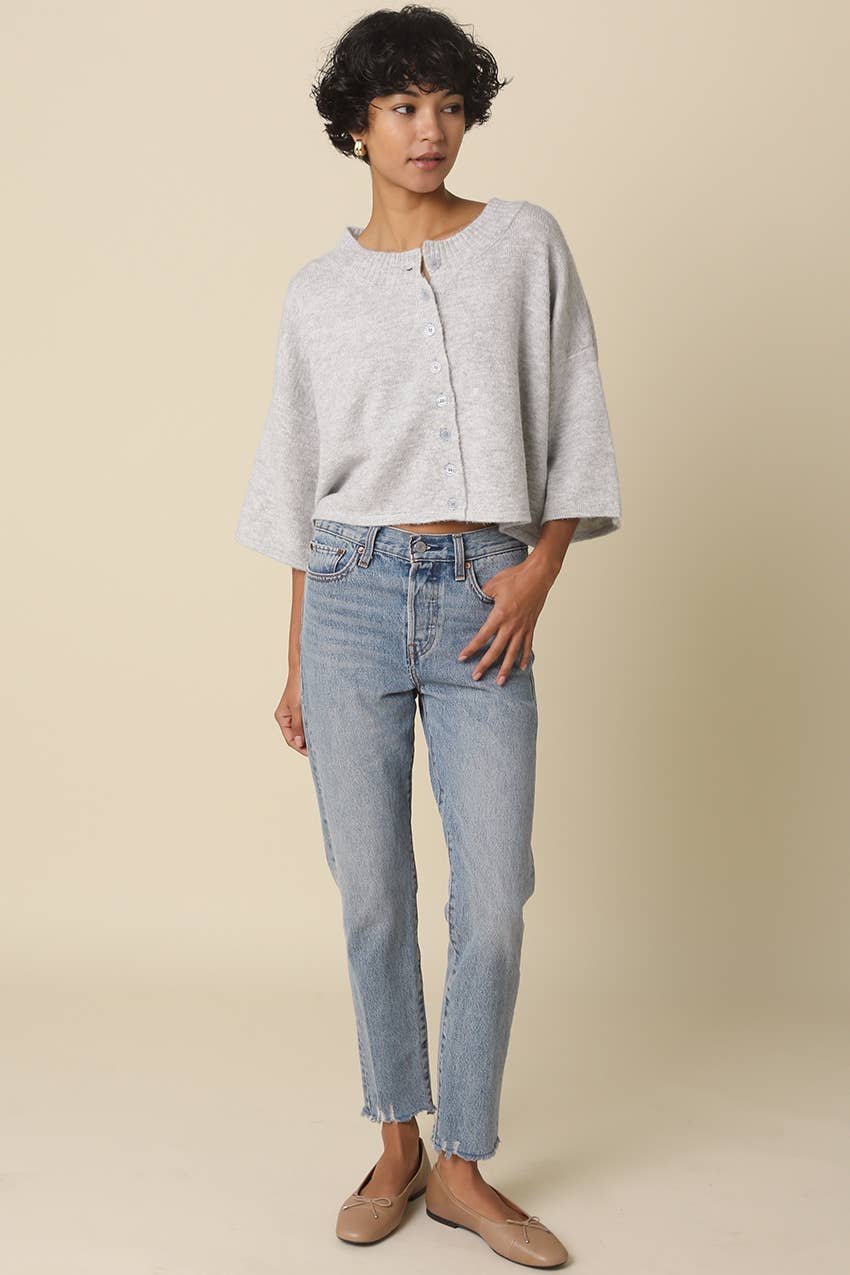 Grey Livia Boxy Cropped Cardigan