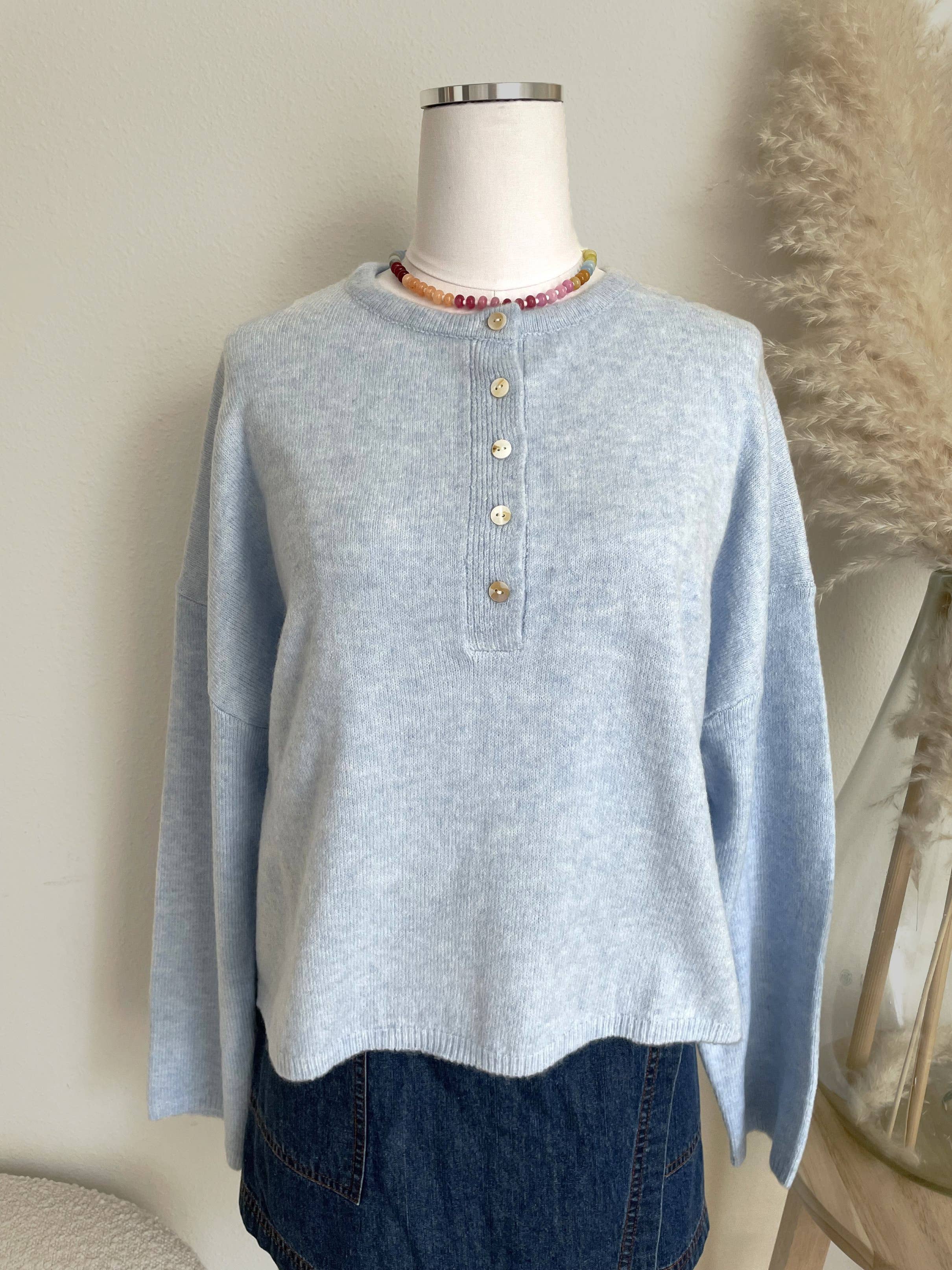 Light Blue Oversized Half Button Sweater