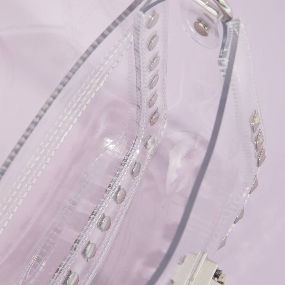 Clear Studded Crossbody Stadium Bag With Chain Strap