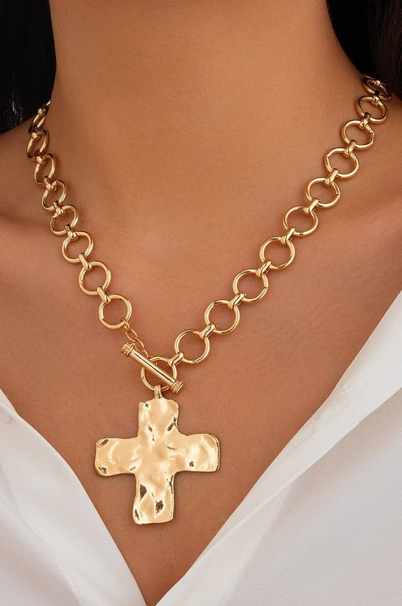 Notable Hammered Cross Necklace