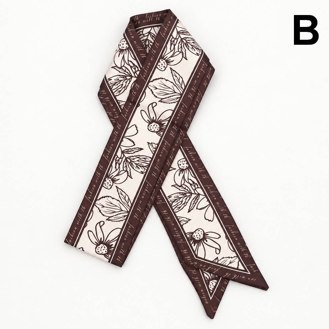 Brown Floral Skinny Twilly Scarf