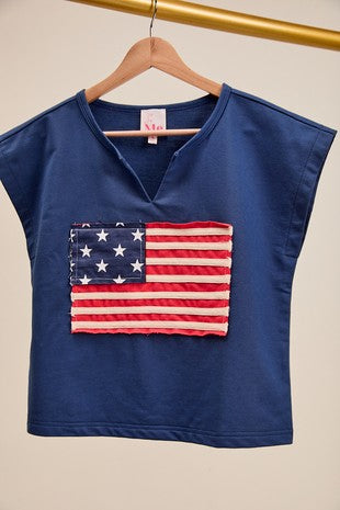 Navy American Flag Trimmed Top