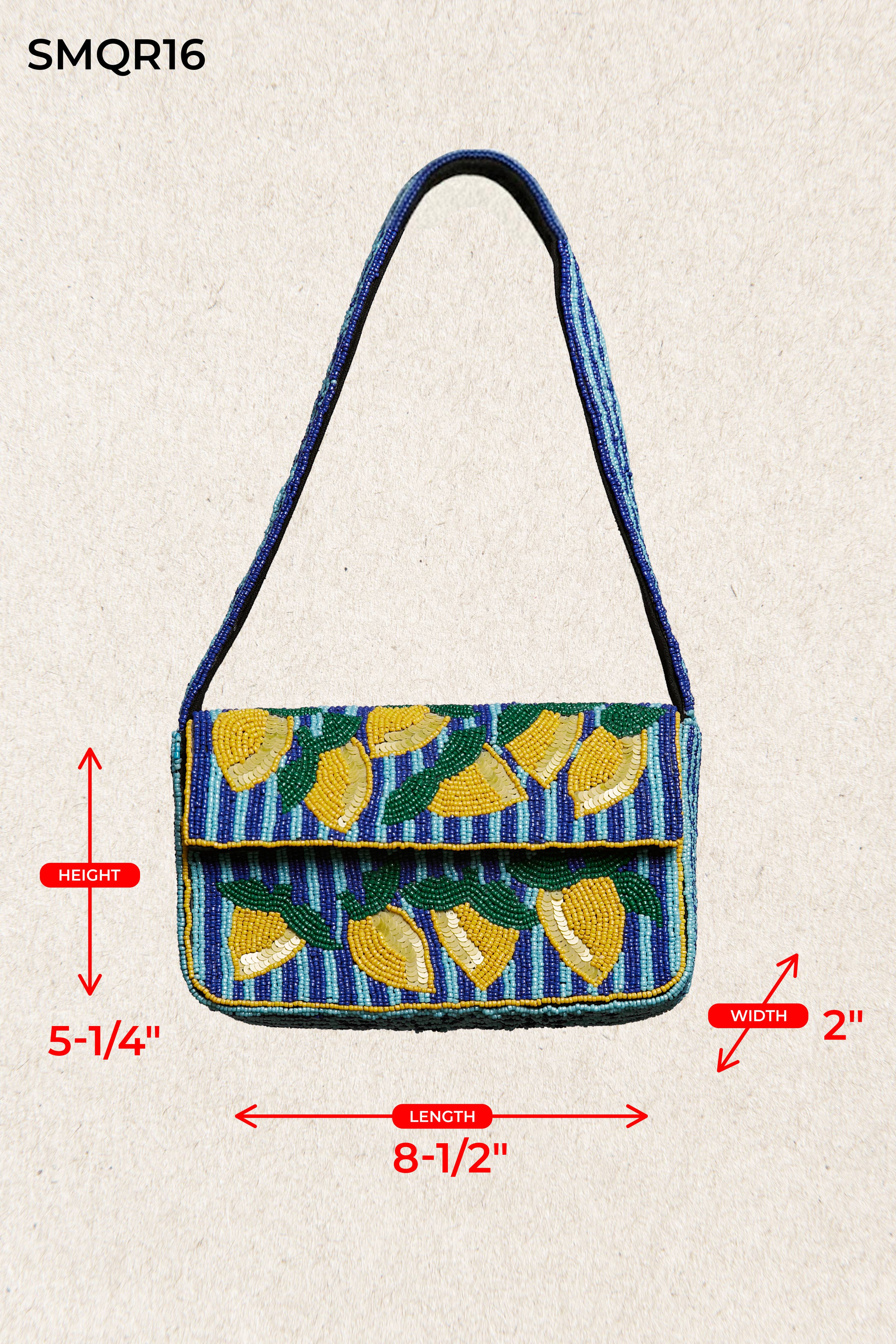 Blue Beaded Lemon Shoulder Bag