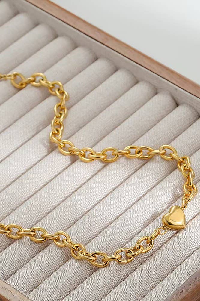18K STAINLESS STEEL TARNISH FREE HEART NECKLACE | 40NK351: Gold