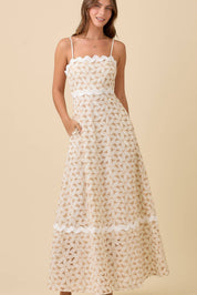 Floral Eyelet Contrast Maxi Dress
