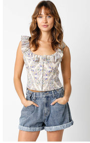 Cream Floral Ruffle Top