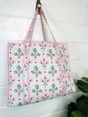 Folk Floral Large Quilted Tote Bag