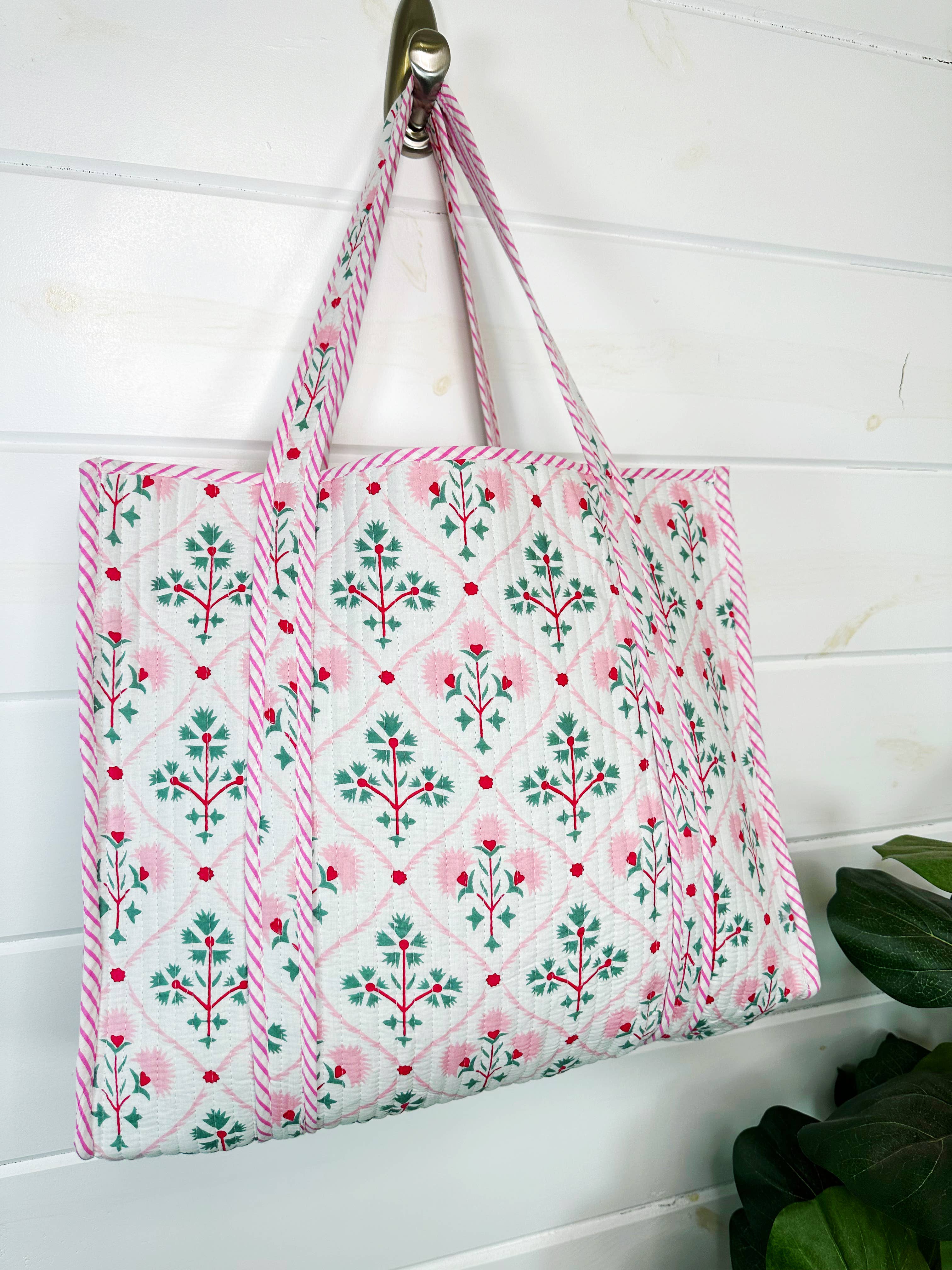 Folk Floral Large Quilted Tote Bag