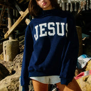 Navy Jesus Mockneck — mock-neck and drop shoulder