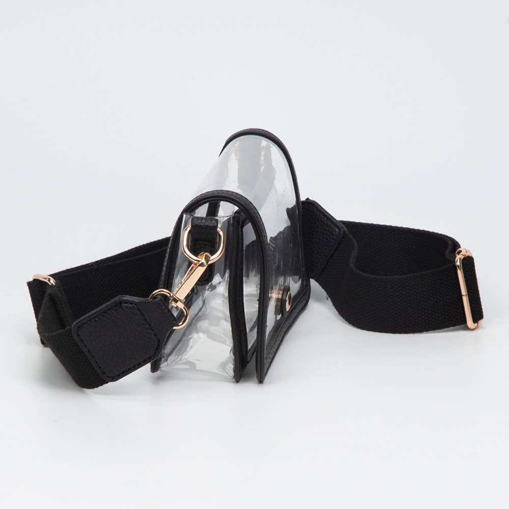 Transparent Rectangle Flap Crossbody Bag: Clear,Gold