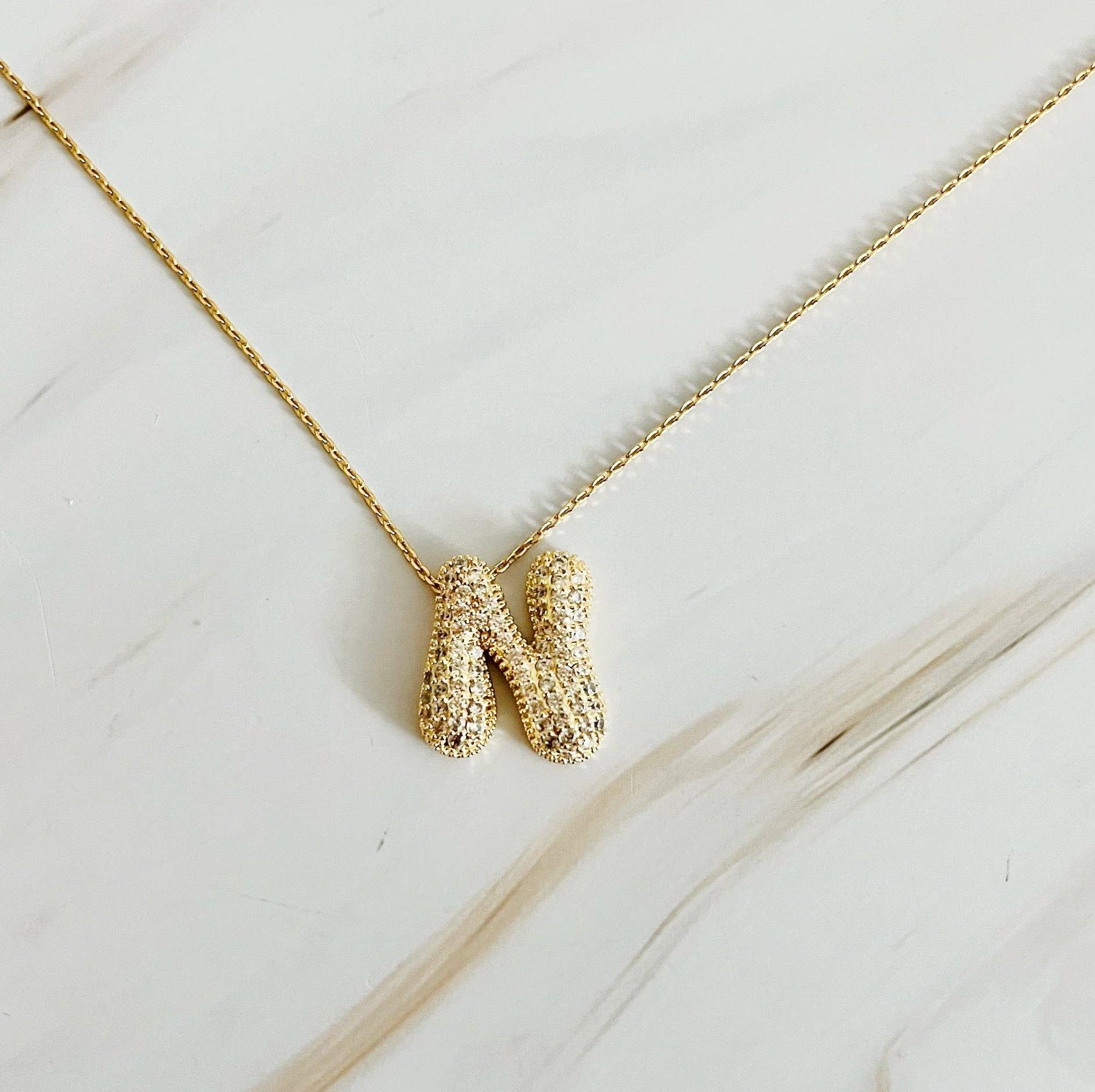 Crystal Bubble Initial Necklace: C