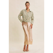 Champagne Lace and Satin Midi Skirt