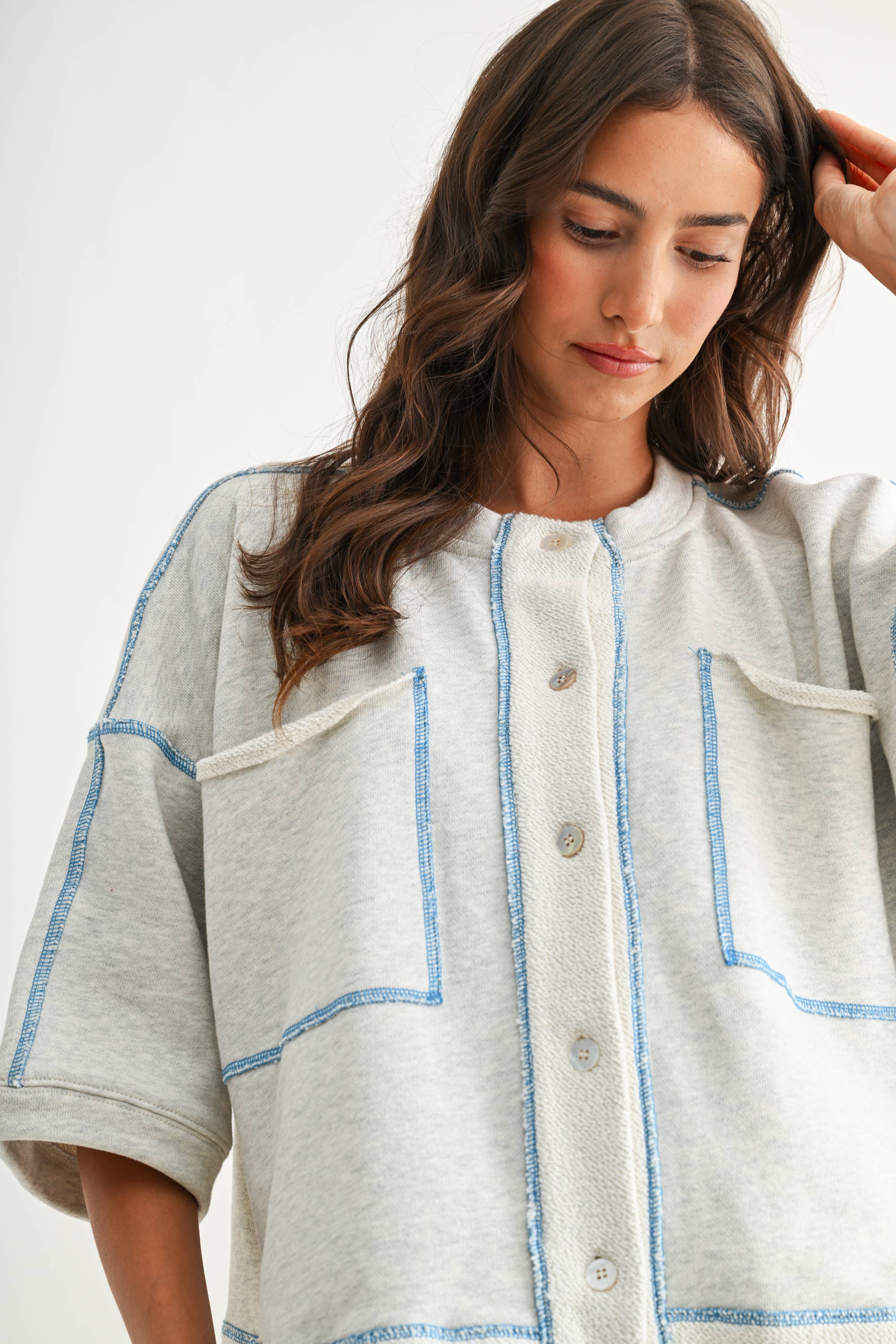 Gray Detailed Oversized Cardigan