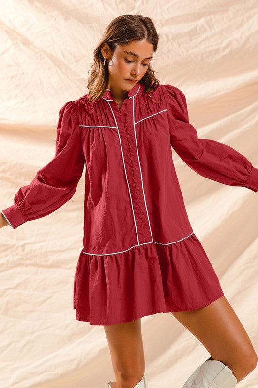 Red Long Sleeve Mini Dress