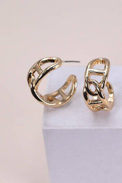 WIDE LINK CHAIN HOOP EARRINGS | 80E2342: Gold