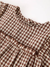 Gingham Baby Romper with Long Sleeve Puff Design — view 8
