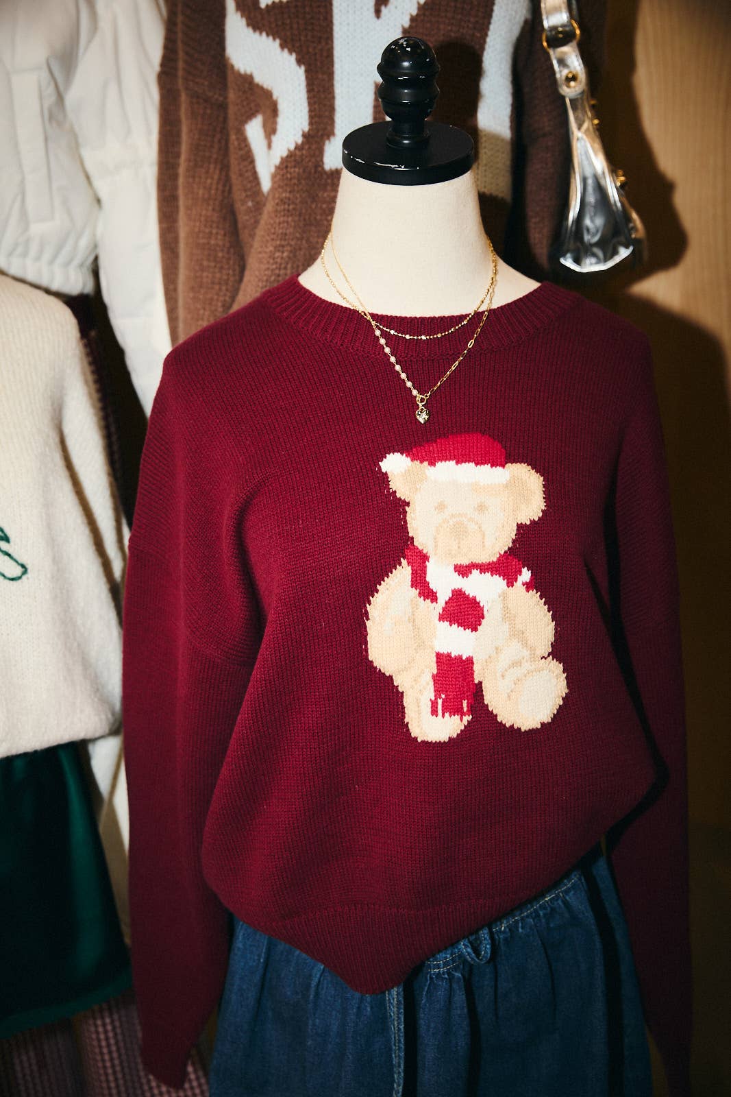 Burgundy Santa Teddy Bear Sweater