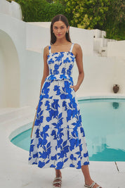 Blue Floral Lindsy Smocked Maxi Dress