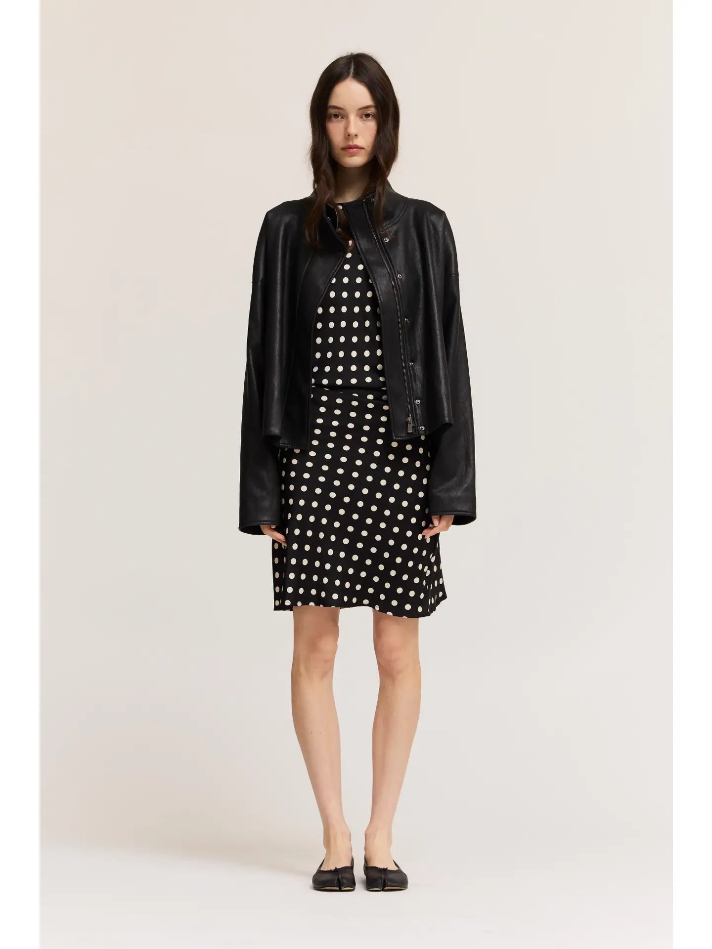 Black Collar Snap Button Leather Jacket