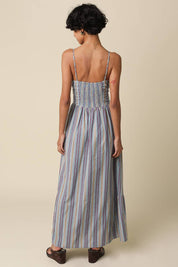 Blue Striped Beaded Maxi Dress