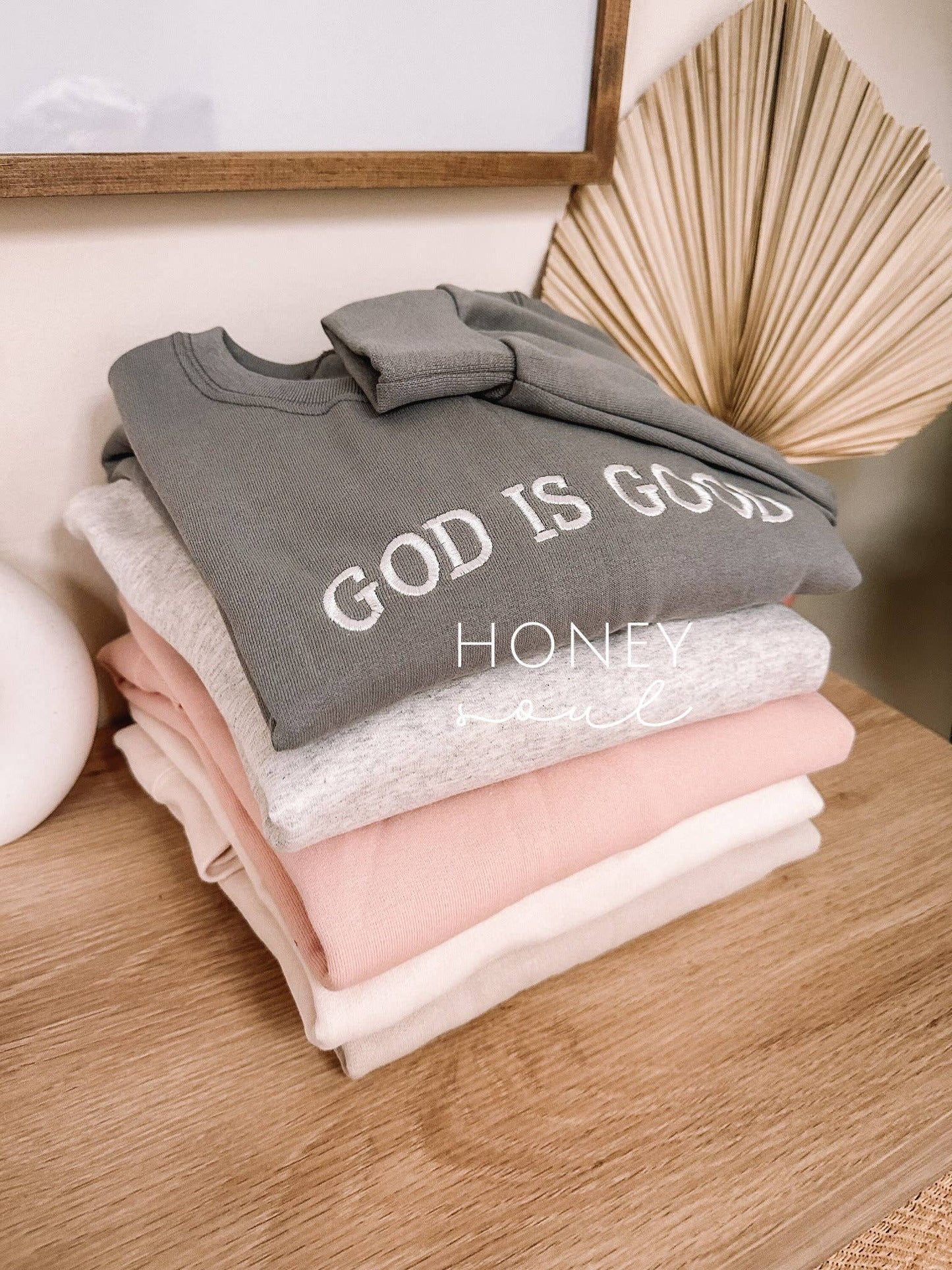 Embroidered GOD IS GOOD Sweatshirt - ROCK COLOR