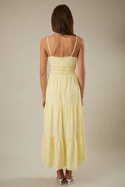 Yellow V-Neck Tiered Maxi Dress