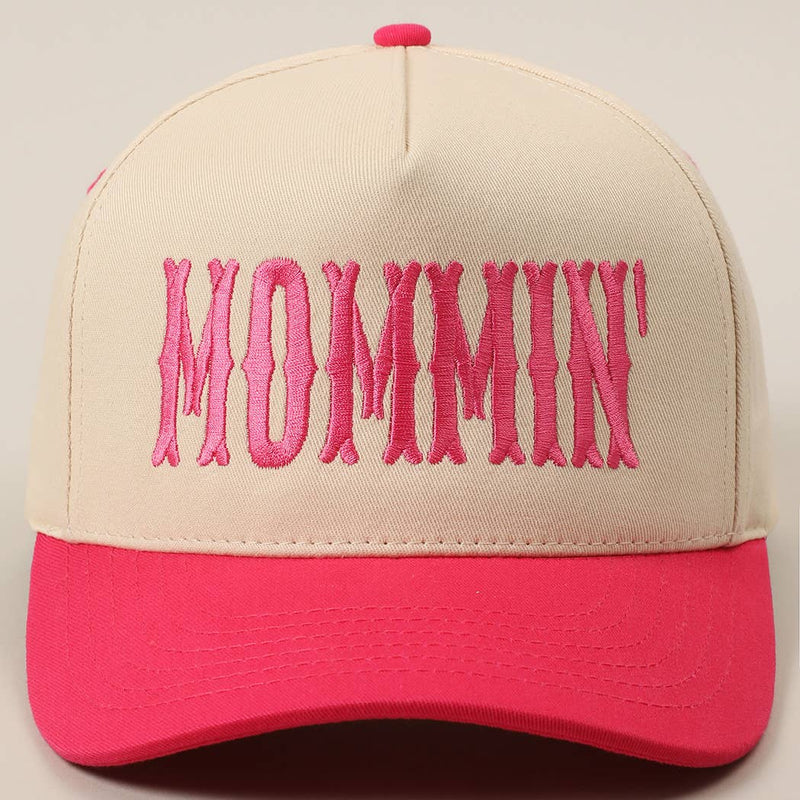 Hot Pink MOMMIN' Letter Embroidery Two-Tone Trucker Hat
