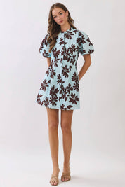 Blue & Brown Floral Mini Dress