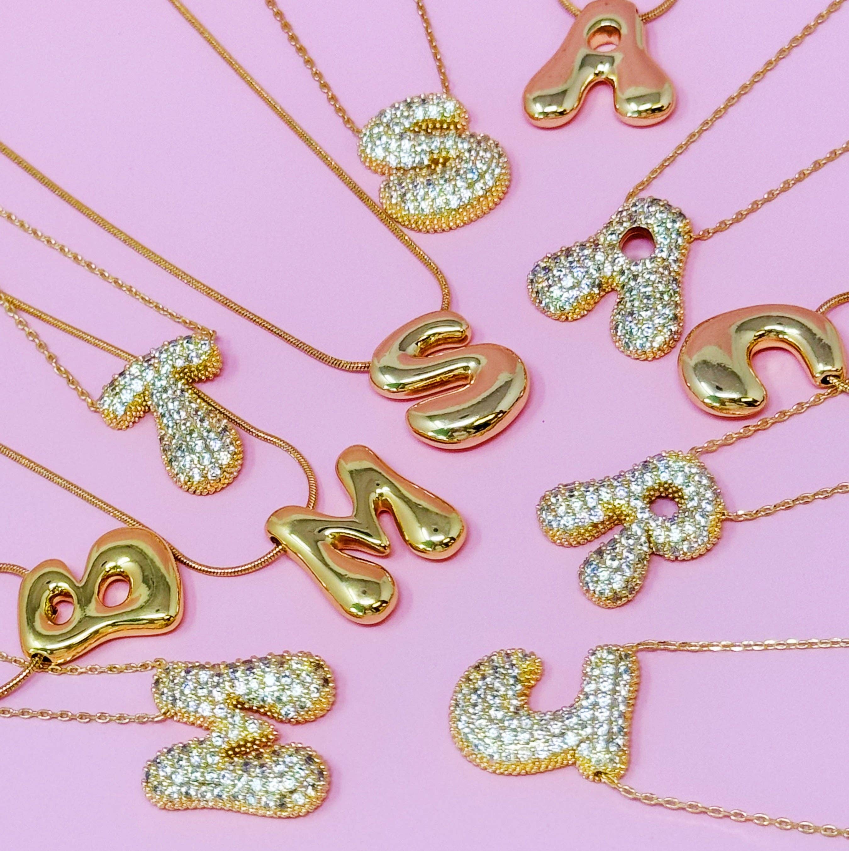 Crystal Bubble Initial Necklace: T at Ninety Nine Boutique, view 8