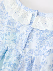 Blue Floral Smocked Matching Set Baby Romper in 100% Cotton