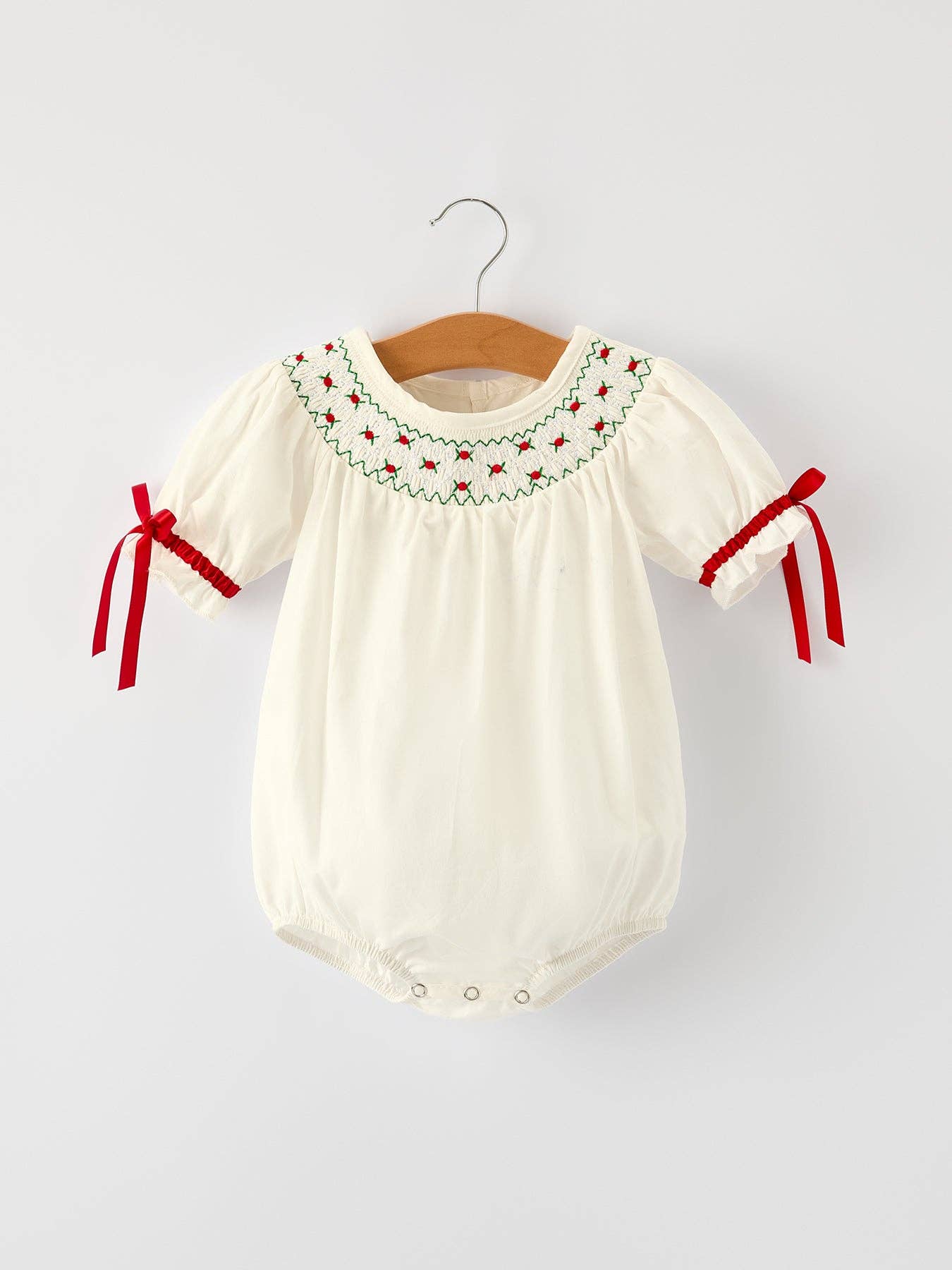 Christmas Girl's Romper with Red Bow Details