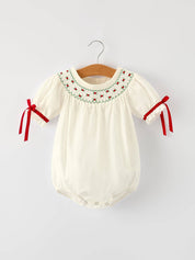 Christmas Girl's Romper with Red Bow Details
