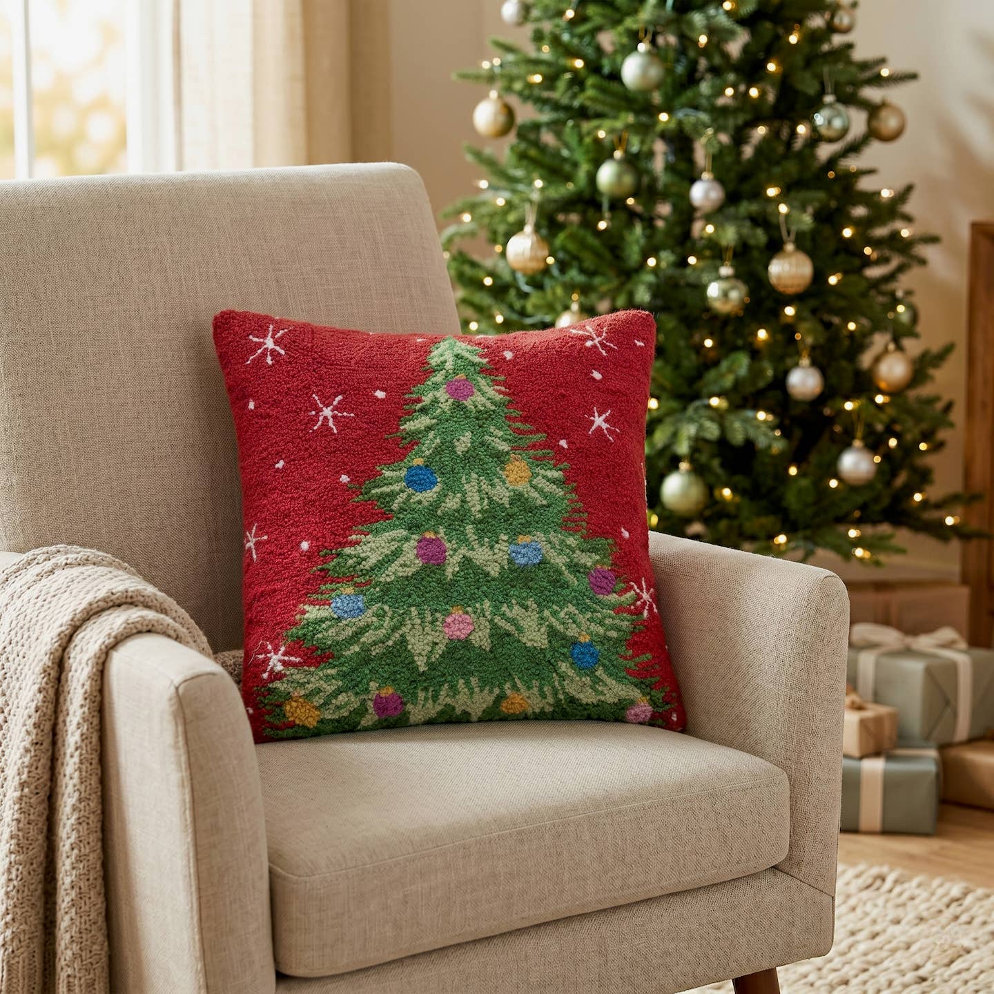 Red Christmas Tree Hook Pillow