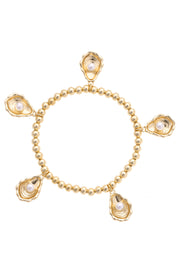 Oyster & Pearl Stretch Bracelet in Shiny Gold