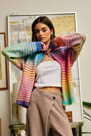 Rainbow Striped Button Down Cardigan