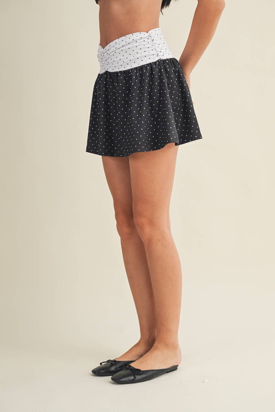 Polka Dot Print Ruched Mini Skort