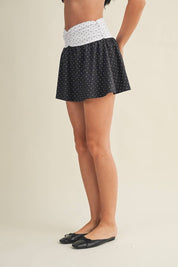 Polka Dot Print Ruched Mini Skort