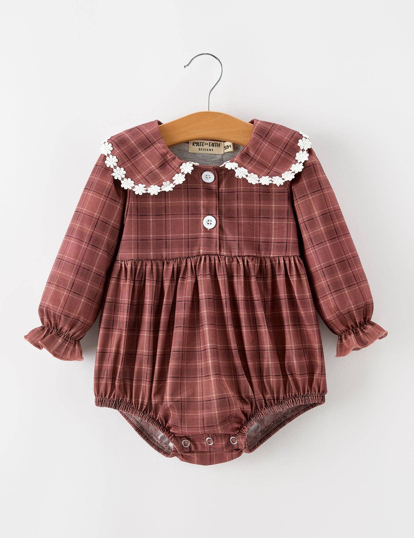 Brown Plaid Floral Romper
