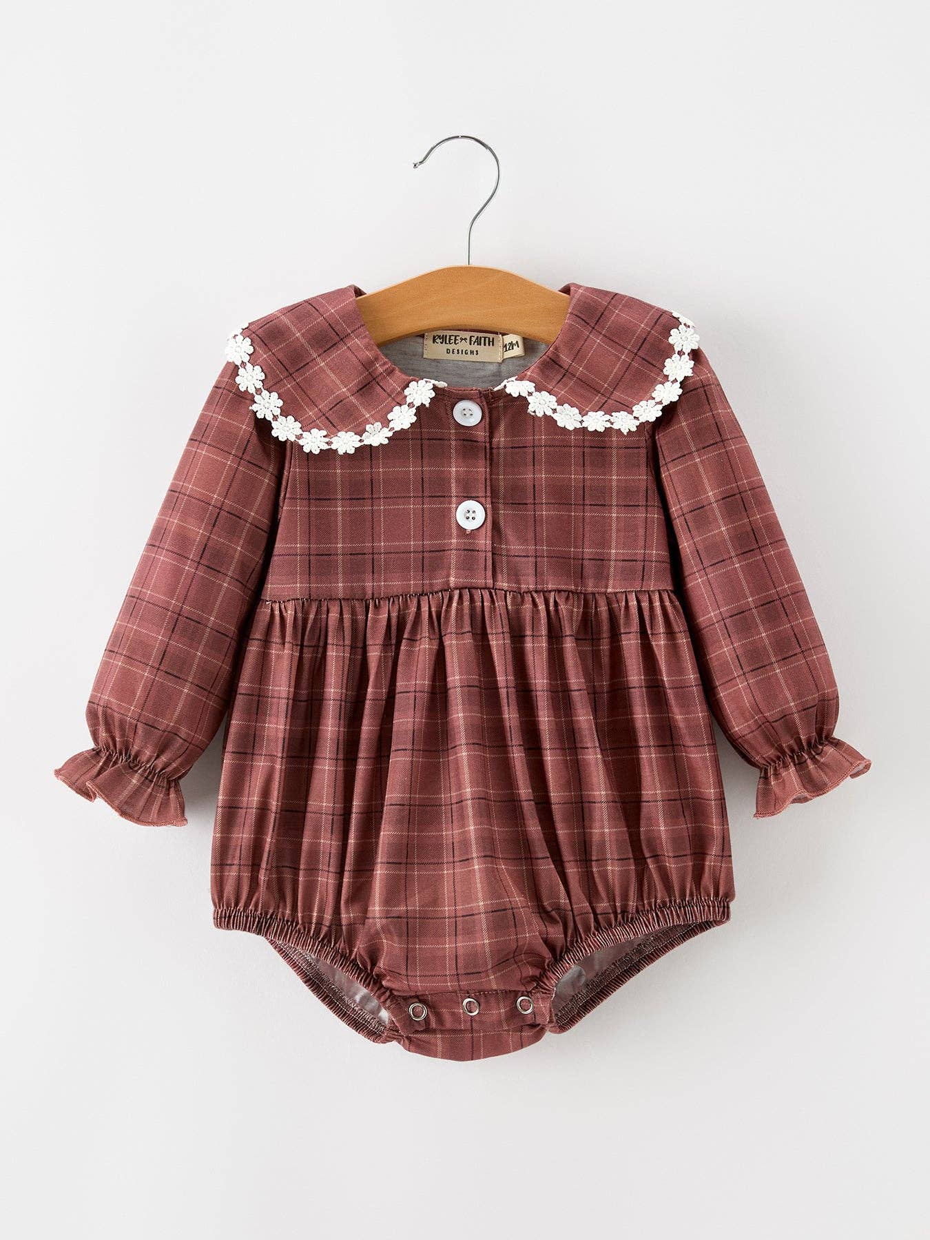 Brown Plaid Floral Romper