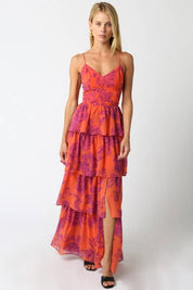 Pink & Orange Floral Ruffle Dress