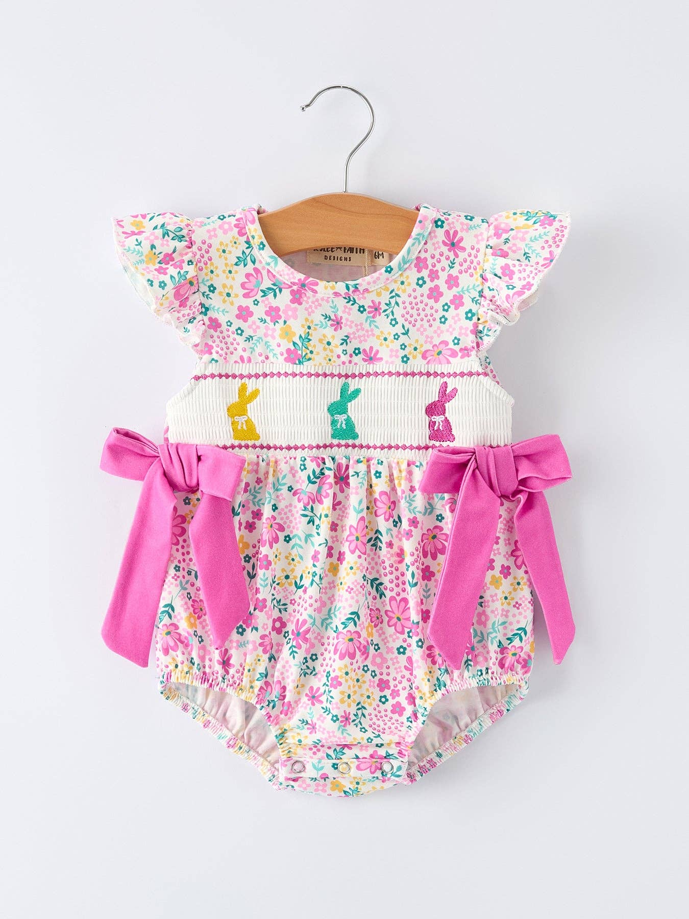 Pink Easter Floral Bunny Baby Girl Romper