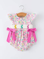 Pink Easter Floral Bunny Baby Girl Romper